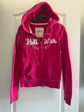 Hollister Fuchsia Full-Zip Hoodie with Embroidered Logo
